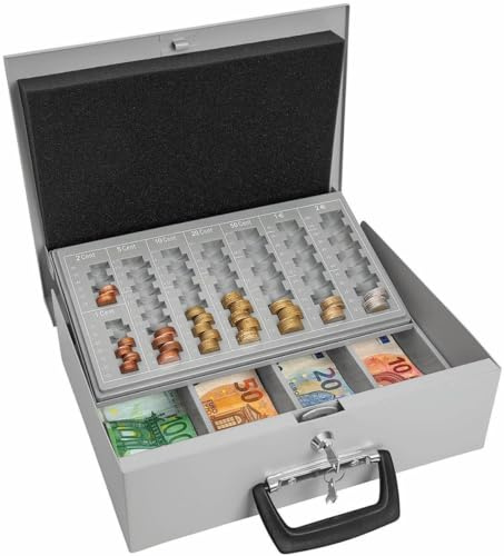 WEDO Geldzählkassette Universa, Stahlblech, Schlüssellock, Lichtgrau, 35,5x27,5x10cm, 4212g, 225,7cc