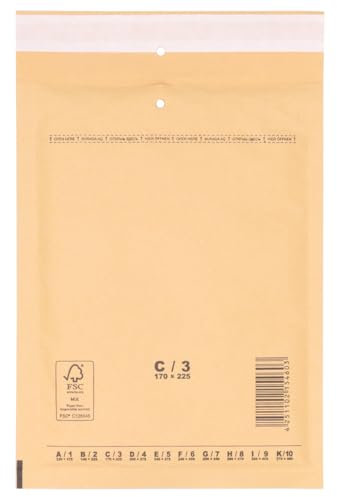verpacking Luftpolstertaschen Versandtaschen Luftpolsterumschlag C3, Innenmaß 150 x 215 mm (Außenmaß 170 x 225 mm) Braun Polsterumschläge selbstklebend geeignet für DIN A5 B6+ (50 Stück)