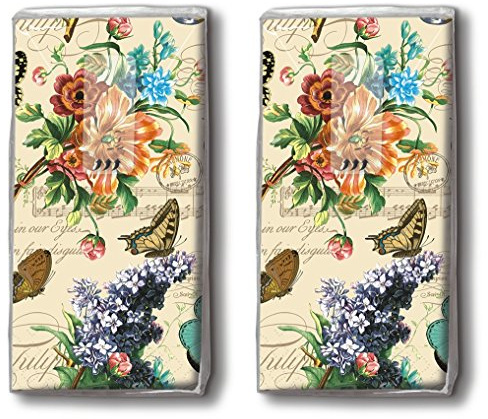 20 Taschentücher (2x 10) Vintage Summer– Sommerszene Vintage/Blumen/Schmetterlinge/Motivtaschentücher