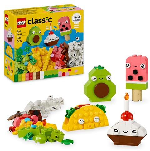 LEGO Classic Kreativer Snack Bauspaß, Spielzeug mit Essen für fantasievolle Rollenspiele, Bauset für Jungen und Mädchen ab 4 Jahren, Cupcake, Avocado, EIS am Stiel und Taco 11039