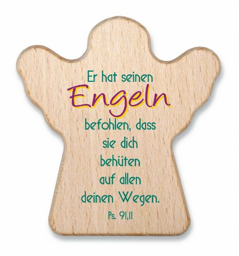 Uljö Wandbild 'Er hat seinen Engeln befohlen, dass sie dich behüten auf allen deinen Wegen' - Wanddekoration, Wohnzimmer, Ungerahmt, Buchenholz, 5,5 x 5,5 cm
