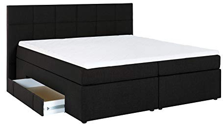 Furniture for Friends Doluna Boxspringbett Andybur mit Bettkasten Schwarz 200x200 cm H3 inkl. Visco-Topper, 7-Zonen Taschenfederkern-Matratze