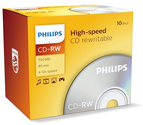 Philips CD-RW Rohlinge High-Speed (700 MB / 80 Minuten, 4-12x Speed, 10er Jewel Case, rewritable / überschreibbar)