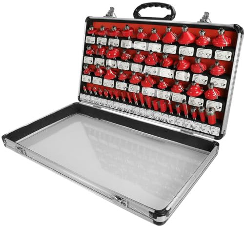 WALTER Fräser-Set: 50-teilig, hochwertiger Carbonstahl, universeller 8 mm Schaft, hartmetallbestückte Klinge. Inklusive Nut- und Fasefräsern. Mit Aluminiumkoffer für sicheren Transport