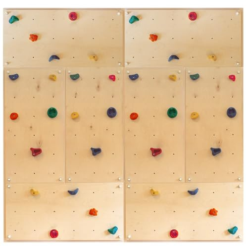 Gartenpirat Kletterwand Indoor IW8 5,20 m² – Boulderwand für Innen mit 40 bunten Klettersteinen acht Platten 114x57 cm – vormontiert inkl. Montagematerial – ideal fürs Kinderzimmer