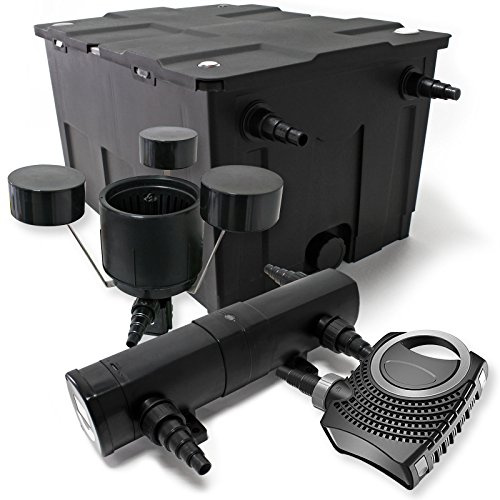 Wiltec Kit complet: CBF-550 Filtre de bassin jusqu'à 60000 L Biologique, NEO10000 pompe de filtration 10000l/h 80W, CUV-236 lampe uv UVC Clarificateur avec 36W, CSP-250 Écumeur 2500l/h 45W
