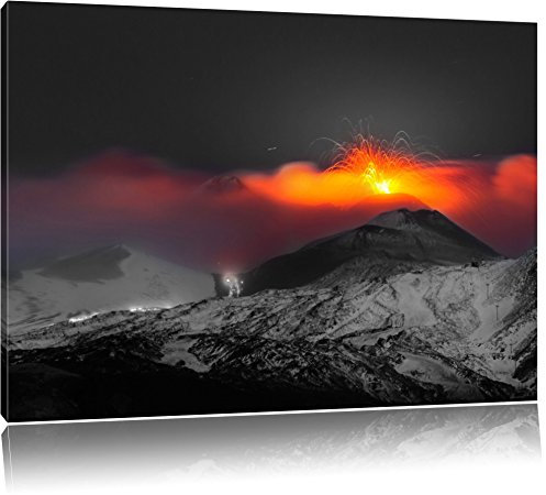 Pixxprint atemberaubender Vulkanausbruch B&W, Größe: 120x80cm, Leinwandbild, fertig gespannt, Wandbild, Dekoration, Kunstdruck, kein Poster