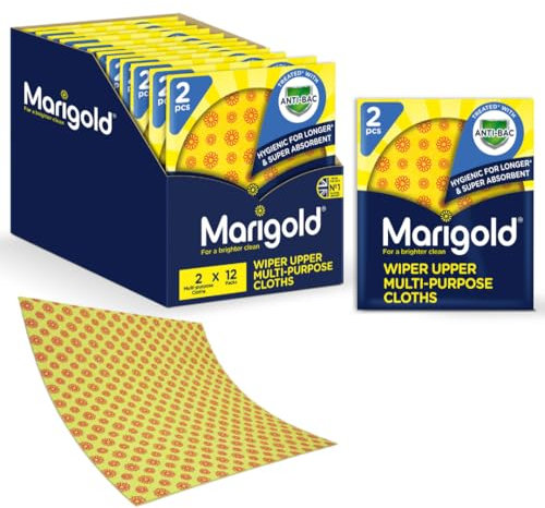 Marigold Wiper Upper All-Purpose Cloth, 12 packs of 2 Cloths, Yellow/Red, 19 x 1.3 x 23 cm