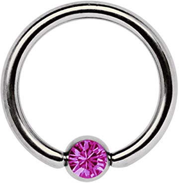 Ohrpiercing, Intimpiercing, Titan Piercing Ring BCR in 1,2 mm mit 4 mm Zirkonia Kugel