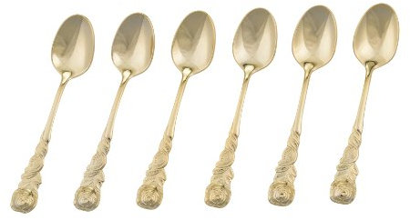 GRÄWE Espressolöffel 6-teilig, Edelstahl, Serie Rosendekor, gold