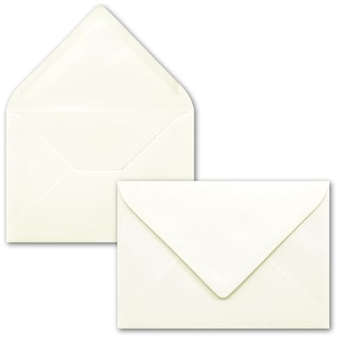 50x B6 Briefumschläge Natur-Weiß 12×17,5 cm Nassklebung 120 g/m² | mit spitzer Klappe - 120 g/m² - Einladungs-Kuverts - vielseitig einsetzbar - Hochzeit - Geburtstage - Events- 125 x 175 mm
