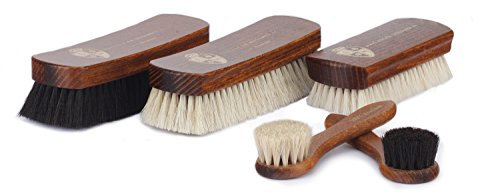 Langer & Messmer kit de brosses à Chaussures en CRIN de Cheval et de chèvre pour l'entretien Professionnel des Chaussures en Cuir Lisse