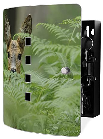 banjado Design Schlüsselkasten aus Edelstahl für 10 Schlüssel/Schlüsselbox zur Schlüsselaufbewahrung 24 x 21,5 x 7cm groß mit praktischem Magnetverschluss/Motiv REH