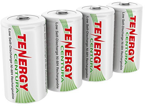 Tenergy Centura 1.2V NiMH Rechargeable D Battery, 8000mAh Low Self Discharge D Cell Batteries, Pre-Charged D Size Battery, 4 Pack, UL Certified