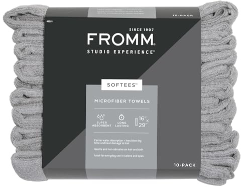 Fromm Softees Microfiber Salon Hair Towels for Hairstylists, Barbers, Spa, Gym in Grey, 16 by 29, 10 count Perfect Hair Care Towel for Drying Curly, Long, Wavy Hair