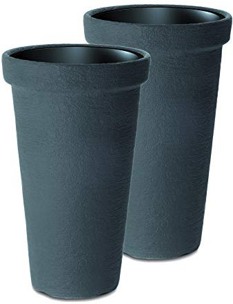 Kreher Set 2 Stück XXL Flower Tower mit herausnehmbarem Einsatz. Aus robustem Kunststoff in Anthrazit. Massive Ausführung. Maße Ø 48 x 74 cm Höhe. Toll für Bäumchen, Rosen und Gräser.