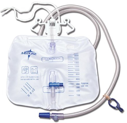 Medline Urinary Drain Bags with Anti Reflux Tower, Sterile, Slide Tap, Latex Free, 2000mL Capacity (Pack of 20)