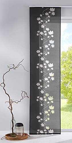 Gardinenbox Moderner Flächenvorhang Schiebegardine aus hochwertigem Ausbrenner-Stoff mit Klettband, Schwarz Leaf, 1 Stück 245x60 (HxB), 856100