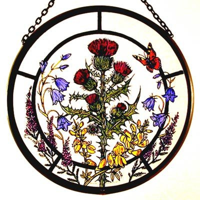 Celtic Glass Designs Dekorativer handbemalter Sonnenfänger, Glasmalerei mit schottischem Blumen-Motiv