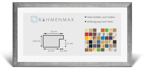 Morena MDF Rahmen für Bild 25x75cm Grau gewischt mit Acrylglas | zum Aufhängen Hoch- und Querformat/Maßanfertigung möglich/Puzzle Rahmen/mit 1mm klarem Acrylglas