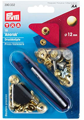 Prym 390332 Nähfrei-Druckknopf Anorak Messing 12 mm goldfarbig, Metal