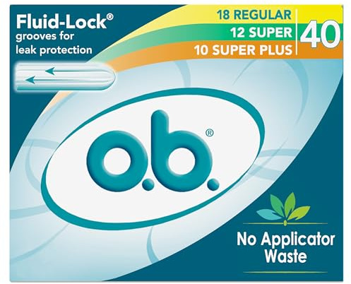 o.b. Tampons No Applicator, Fragrance-Free - 40ct (18ct Regular/12ct Super/10ct Super Plus) | Applicator-Free Tampons Multipack, Feminine Care, ob Tampon Multipack, Period Products