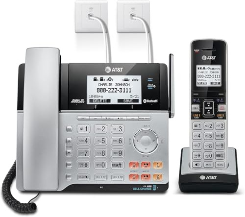 AT&T TL86103 2-Line Corded/Cordless Phone System for Small Business with Answering Machine, Connect-to-Cell Bluetooth, Caller ID, Intercom, Long Range & Expandable to 12 Handsets (Silver/Black)