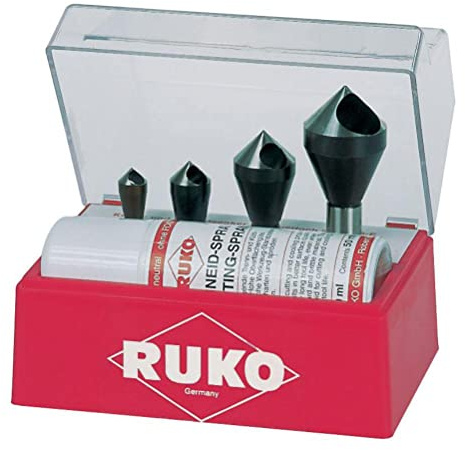 RUKO 102310E Kegel- und Entgratsenker-Satz mit Querloch 90° HSSE-Co 5 in Polystyrol-Kassette, 5 tlg.