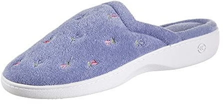isotoner Women's Indoor/Outdoor Slip-on Secret Sole Clog Slippers with Memory Foam Comfort and Heal Suppport, Periwinkle Scalloped, 5.5-6