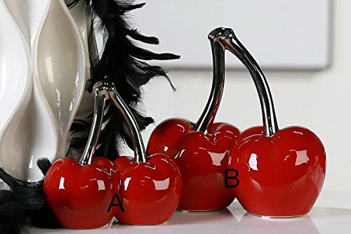Casablanca 36440 Skulptur - Dekofigur - Kirsche - Double Cherry Keramik - rot/Silber 21 x 21,5 cm