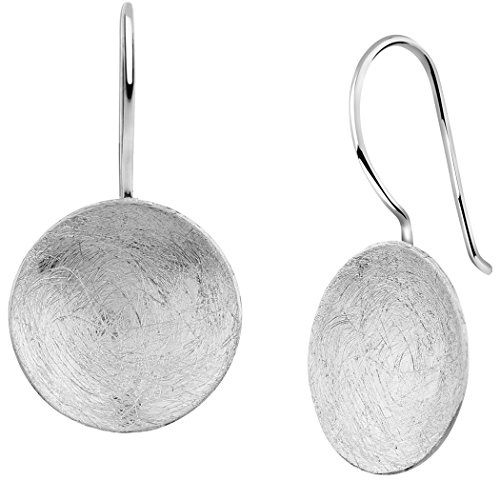Nenalina Ohrringe Silber 925 Damen Ohrhänger mit Kreis, Runde Hängeohrringe | Disk gebürstet 14 mm