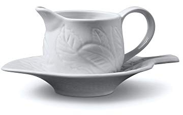 WM Bartleet & Sons 1750 T257 Traditional Porcelain Mint Sauce Boat with Stand/Saucer 177ml-White, White