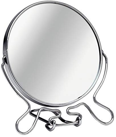Premier Housewares Free-Standing Anti-Fog Bathroom Mirror with Magnifying Circle Design, Round Silver Makeup Mirror, H18xW15xD9cm