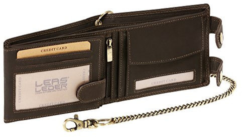 LEAS MCL Biker Portafoglio Uomo con Catena, Vera Pelle, Marrone - ''LEAS Chain-Series''