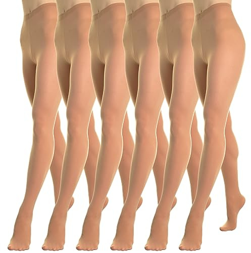 Angelina Womens Professional-Grade Footed Ballet Tights (6-Pack), 248_TAN_ML
