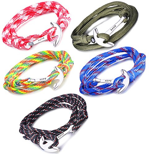 Unendlich U Hope Anker Damen Herren Charm Armband Geflochten Nylonseil Legierung Wickelarmband Multilayer Armreifen, Mehrfarbig(5 Stücke)