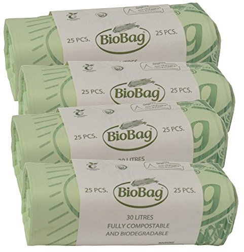 30 Litre x 100 BioBag Compostable Biodegradable Kitchen Food Waste Caddy Bin Liner Bags/Sacks (30L) - Certified EN13432