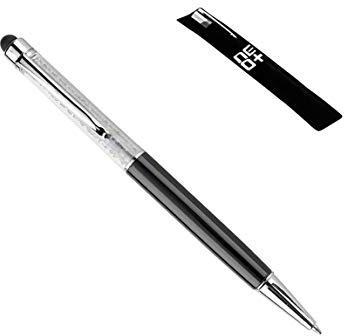 NEO+ Hochwertiger kapazitiver 2-in-1-Touchscreen-Stift und Kugelschreiber mit Kristallen. Stift Beutel und Stift Nachfüllung enthalten (SCHWARZ)