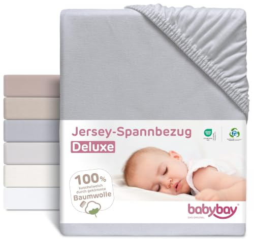 babybay Jersey Spannbetttuch Deluxe passend für Modell Verlängerungsseite Original, Maxi, Midi und Boxspring, grau