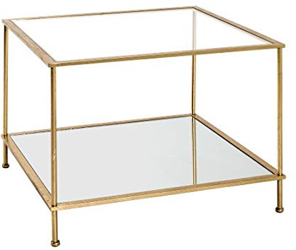 HAKU Möbel Sidobord guld, guld, Metall, säkerhetsglas, spegel - Storlek: B 60 cm x H 45 cm x D 60 cm, Stil: Art déco