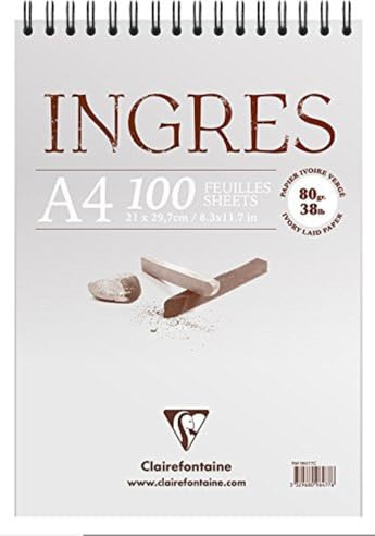 Clairefontaine 96477C Bloc Spiralé Ingres Pastel - 100 Feuilles Papier Ingres Vergé Ivoire - A4 21x29,7 cm 80g - Idéal pour le Dessin au Crayon, à la Sanguine ou au Fusain