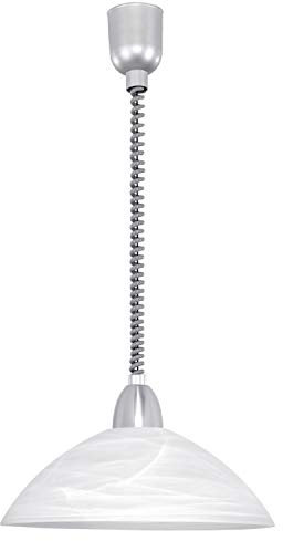 Eglo Lord 2 Lampadario, regolabile in altezza, lampada sospesa classica, lampada a pendolo da soggiorno in metallo color argento, plastica grigia e vetro alabastro bianco, attacco E27