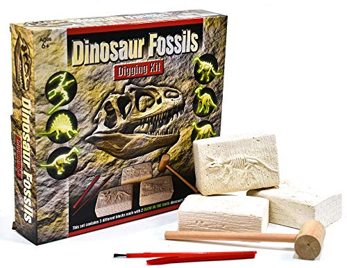 KandyToys Dinosauriefossiler grävning och grävning kit | gräv ut din egen glöd i mörkret skelett | Historiskt vetenskapskit | present till barn