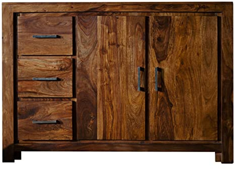 MASSIVMOEBEL24.DE Sideboard Sheesham braun lackiert Metro Life #122 | 118x45x85 cm (BxTxH) 56 kg Modern montiert vollmassiv
