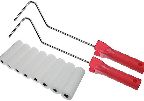 ROTIX 90610 Lackierroller-Set 10-teilig: 8 Lackierwalzen Feinschaum 10 cm + 2 Bügel 42 cm lang