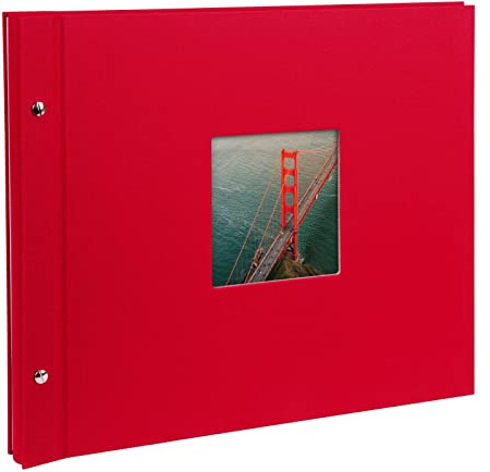 goldbuch 28890 Schraubalbum mit Fensterausschnitt, Bella Vista, 39 x 31 cm, Fotoalbum mit 40 weiße Seiten mit Pergamin-Trennblättern, Album erweiterbar, Fotobuch aus Leinen, Rot