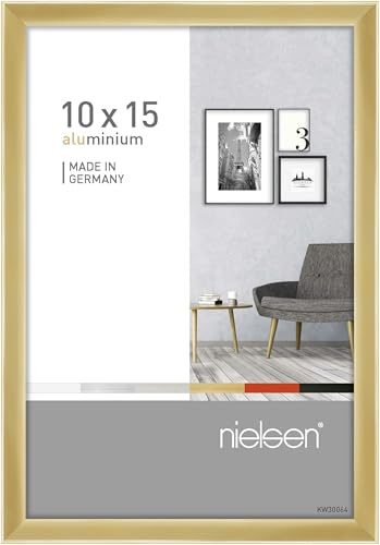 nielsen Aluminium Bilderrahmen Pixel, 10 x 15 cm, Gold | Aluminium Fotorahmen im Hoch- & Querformat zum Auftstellen und Aufhängen Gold glänzend Echtglas