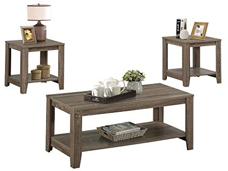 Monarch Specialties I 7914P Table Set, 3pcs Set, Coffee, End, Side, Accent, Living Room, Laminate, Brown, Transitional
