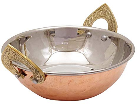 Indianbeautifulart Serving Bowl Indian Copper Karahi Indian Cuisine Tableware Copper Steel 1 Pcs