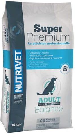 NUTRIVET - Super Premium - Vuxenbalans - Vetefria kroketter - Hund - Rik på animaliska proteiner - 15 kg